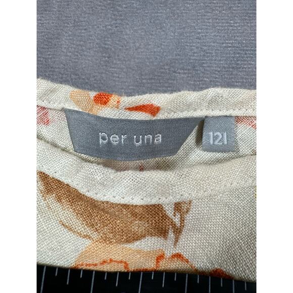 Per Una 100% Linen Floral Bias Cut Midi Dress US Size 8L Vtg Y2K Boho Cottage - Picture 3 of 12